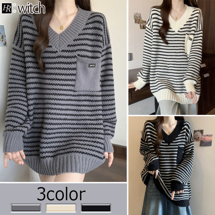 秋冬 新作 ボーダー柄アイレットニットチュニック | WITCH | 詳細画像1 