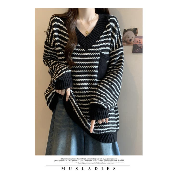 秋冬 新作 ボーダー柄アイレットニットチュニック | WITCH | 詳細画像10 