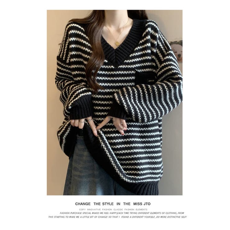 秋冬 新作 ボーダー柄アイレットニットチュニック | WITCH | 詳細画像11 