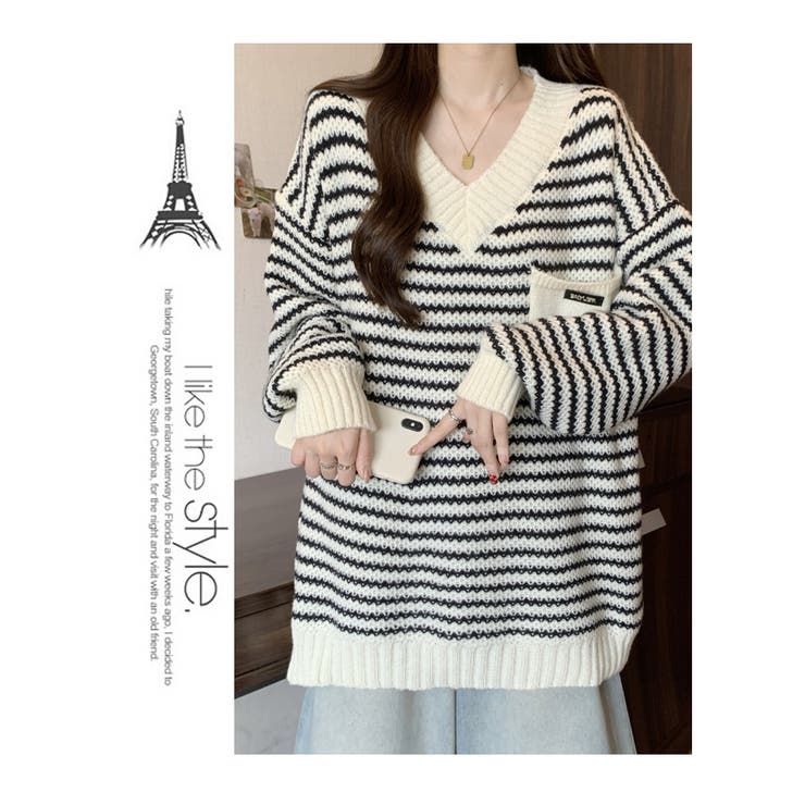 秋冬 新作 ボーダー柄アイレットニットチュニック | WITCH | 詳細画像13 