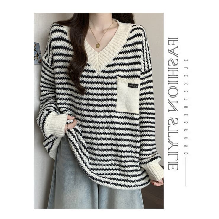 秋冬 新作 ボーダー柄アイレットニットチュニック | WITCH | 詳細画像15 