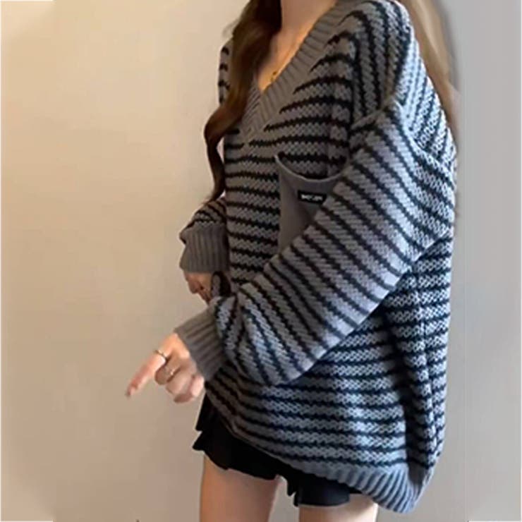 秋冬 新作 ボーダー柄アイレットニットチュニック | WITCH | 詳細画像3 