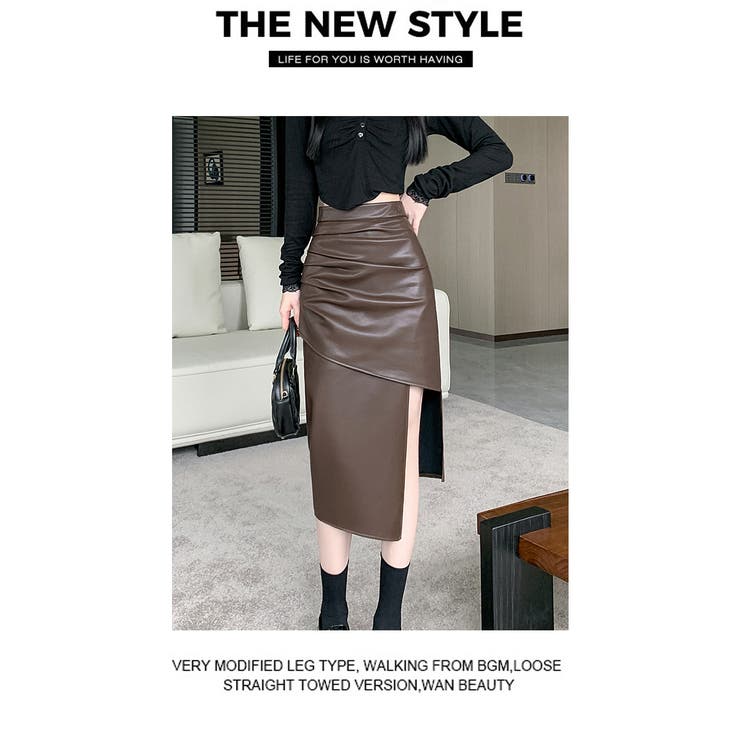 秋 新作 フェイクレザーアシメヘムスカート | WITCH | 詳細画像9 