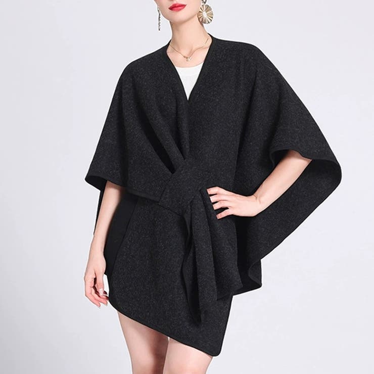 ブラック | ニットポンチョ ポンチョコート ストール マフラー | WITCH