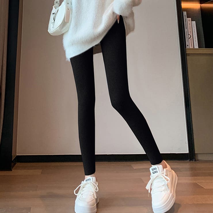 ブラック | 厚手 リブ ニット レギンス | WITCH