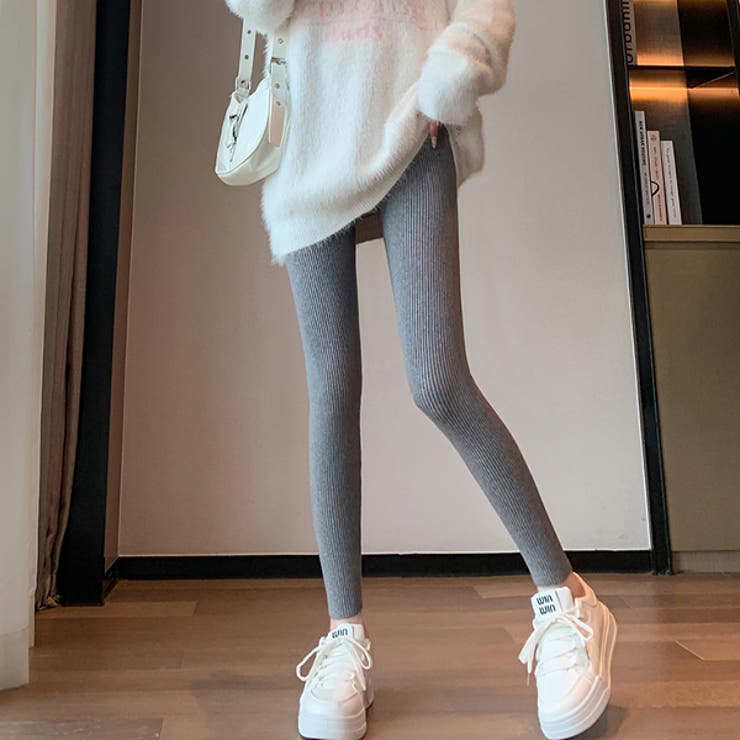 グレー | 厚手 リブ ニット レギンス | WITCH