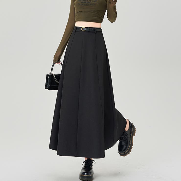 ブラック | ベルトプレゼント スーツ ロング フレアスカート | WITCH