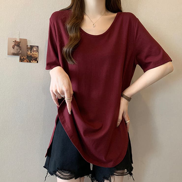 ワインレッド | 大きいサイズクルーネック半袖Tシャツ夏トップス | WITCH