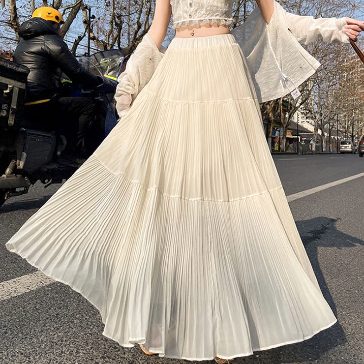 ベージュ | 三段プリーツロングスカート | WITCH