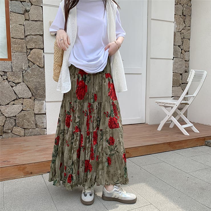 花柄シワ加工ロングスカート | WITCH | 詳細画像2 