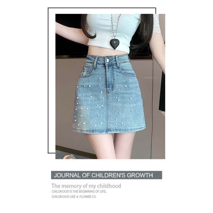 真珠ビジュー付デニムスカパン[品番：HERW0005704]｜WITCH（ウィッチ  