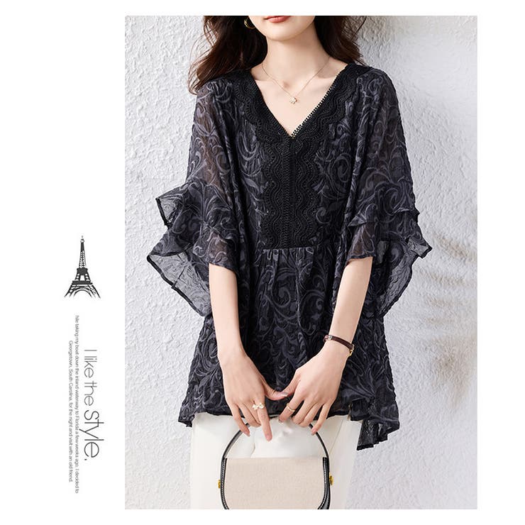 シフォン袖フリル花びらブラウストップス | WITCH | 詳細画像14 