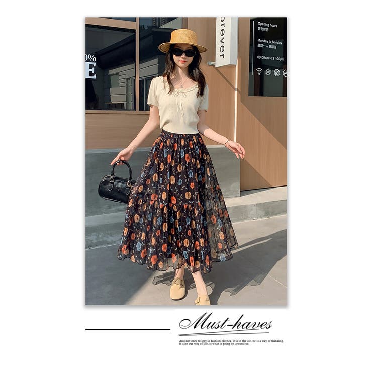 花柄落ち感チュールプリーツスカート | WITCH | 詳細画像19 