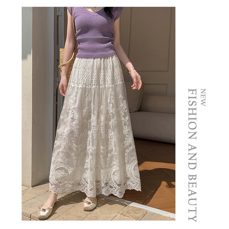 レース ボリュームフレアロングスカート  | WITCH | 詳細画像10 