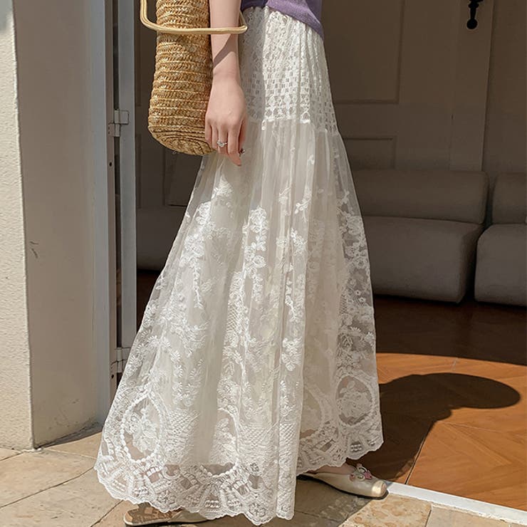 レース ボリュームフレアロングスカート  | WITCH | 詳細画像3 