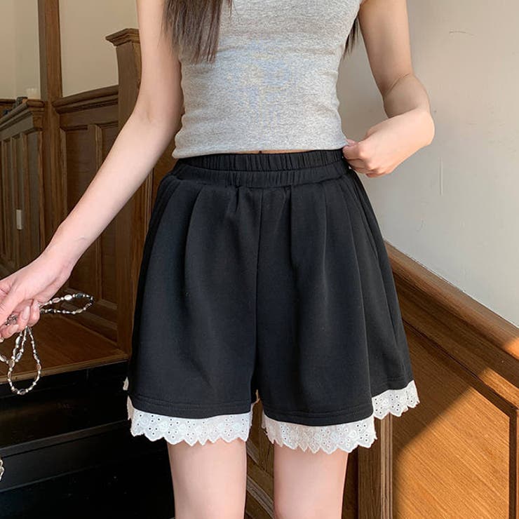 レースレイヤードショートスウェットパンツ | WITCH | 詳細画像2 