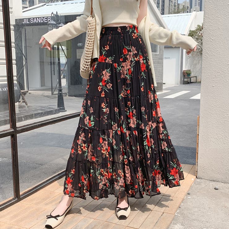新着商品 花柄シフォンフレアロングスカート[品番：HERW0005771]｜WITCH Mサイズ