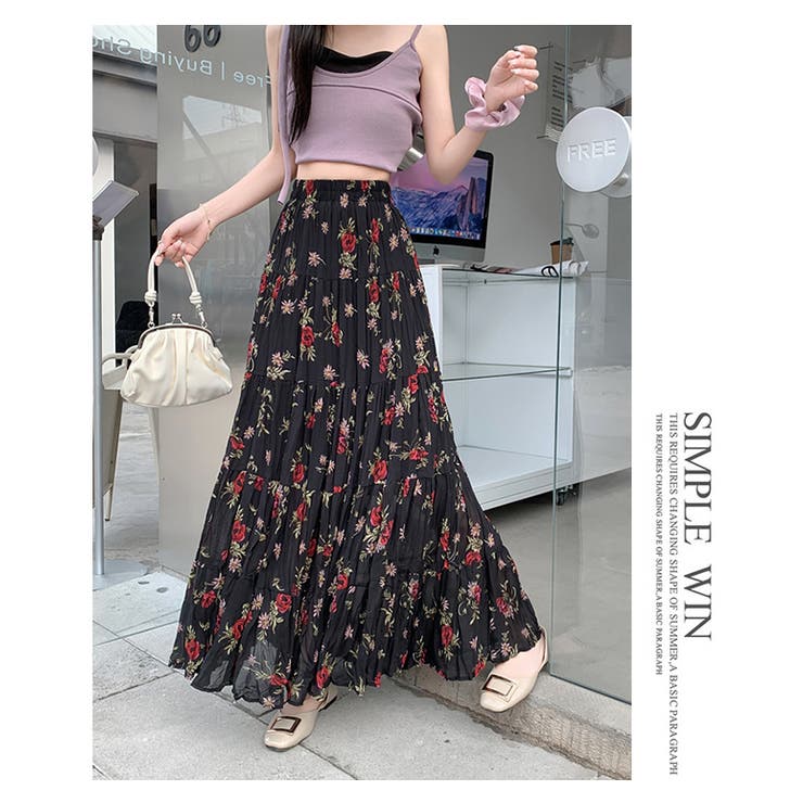 【在庫あり】 花柄シフォンフレアロングスカート[品番：HERW0005772]｜WITCH Mサイズ