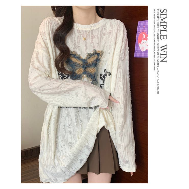 選べる2type壊れた穴丸い首蝶刺繍プリントTシャツ | WITCH | 詳細画像8 