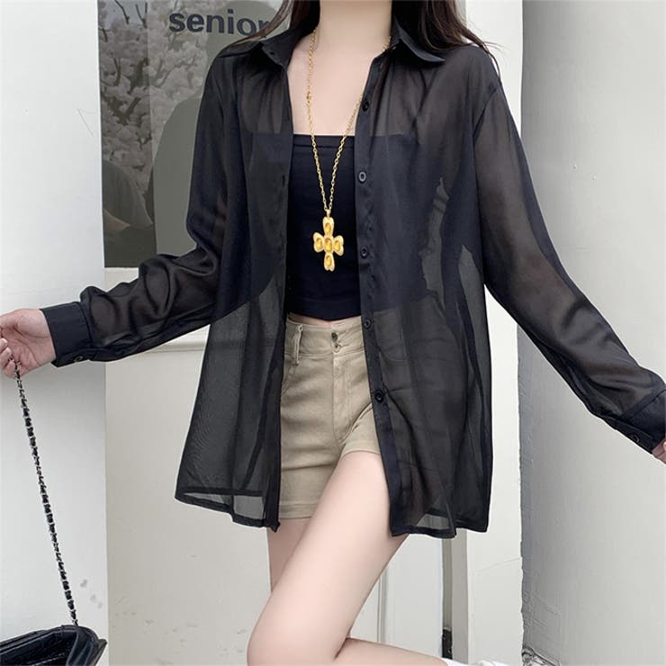 ブラック | シアーシャツ シースルー 透け感ブラウス トップス  | WITCH