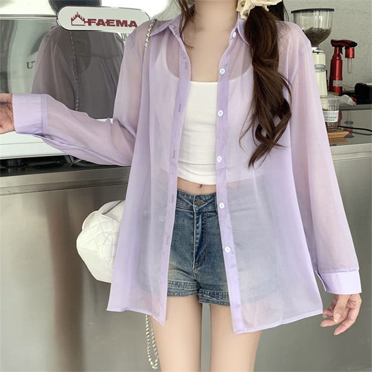 パープル | シアーシャツ シースルー 透け感ブラウス トップス  | WITCH