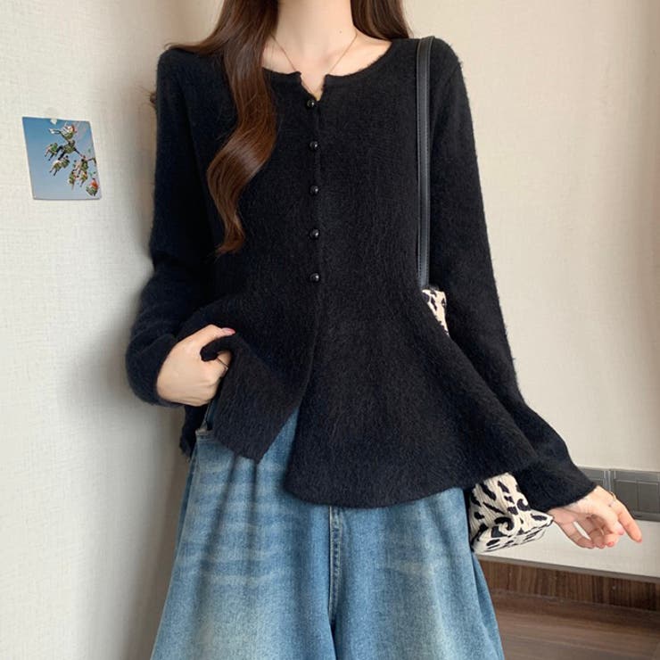 ブラック | ふんわりペプラムニットカーディガン  | WITCH