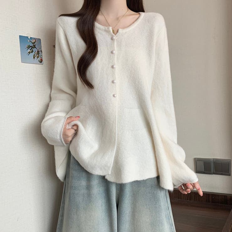 ホワイト | ふんわりペプラムニットカーディガン  | WITCH