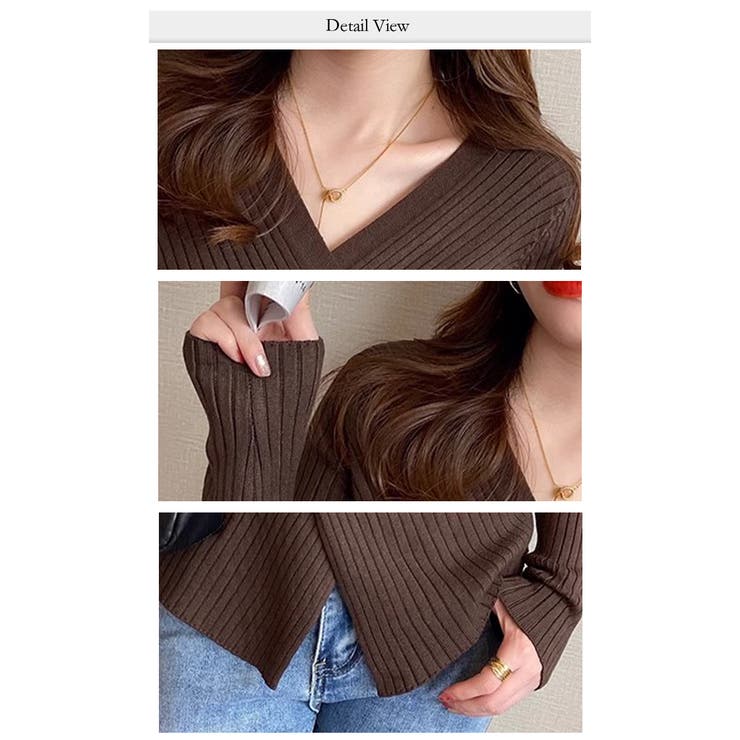 クロスVネックリブ編みニットトップス | WITCH | 詳細画像4 