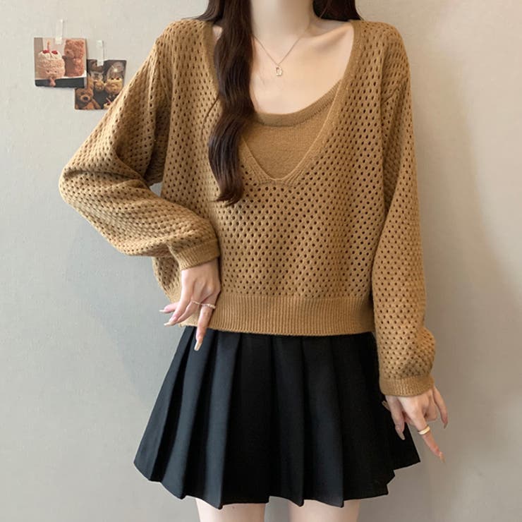 ベージュ | サスペンダー2点セットニットトップス | WITCH