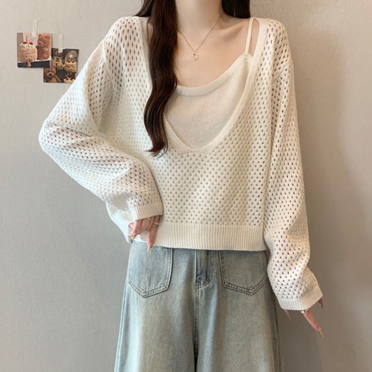 ホワイト | サスペンダー2点セットニットトップス | WITCH