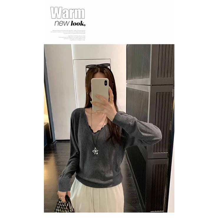 Ｖネックニットソー ニットセーター カジュアルトップス | WITCH | 詳細画像10 