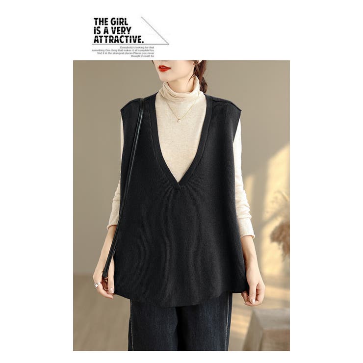 オーバーサイズ深Vニットベスト[品番：HERW0005996]｜WITCH（ウィッチ