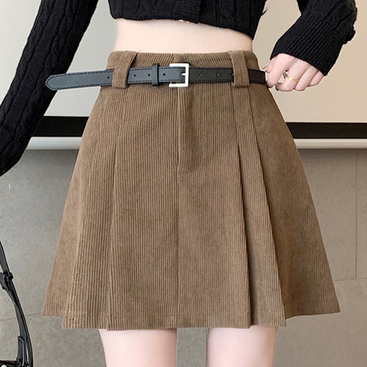 ブラウン | コーデュロイ プリーツ ハイウエストミニスカート | WITCH
