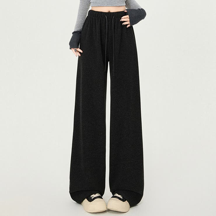 A-type（普通）ブラック | 選べる2type 普通＆裏起毛 肌触り良いふんわりワイドパンツ | WITCH