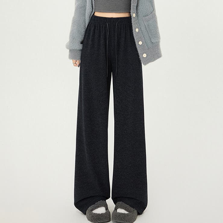 A-type（普通）ネイビー | 選べる2type 普通＆裏起毛 肌触り良いふんわりワイドパンツ | WITCH