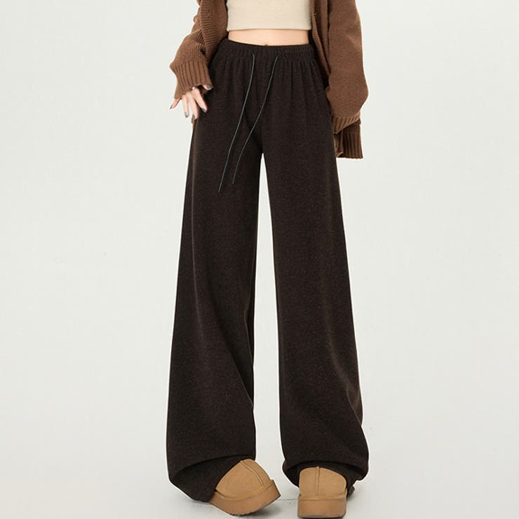 A-type（普通）ブラウン | 選べる2type 普通＆裏起毛 肌触り良いふんわりワイドパンツ | WITCH