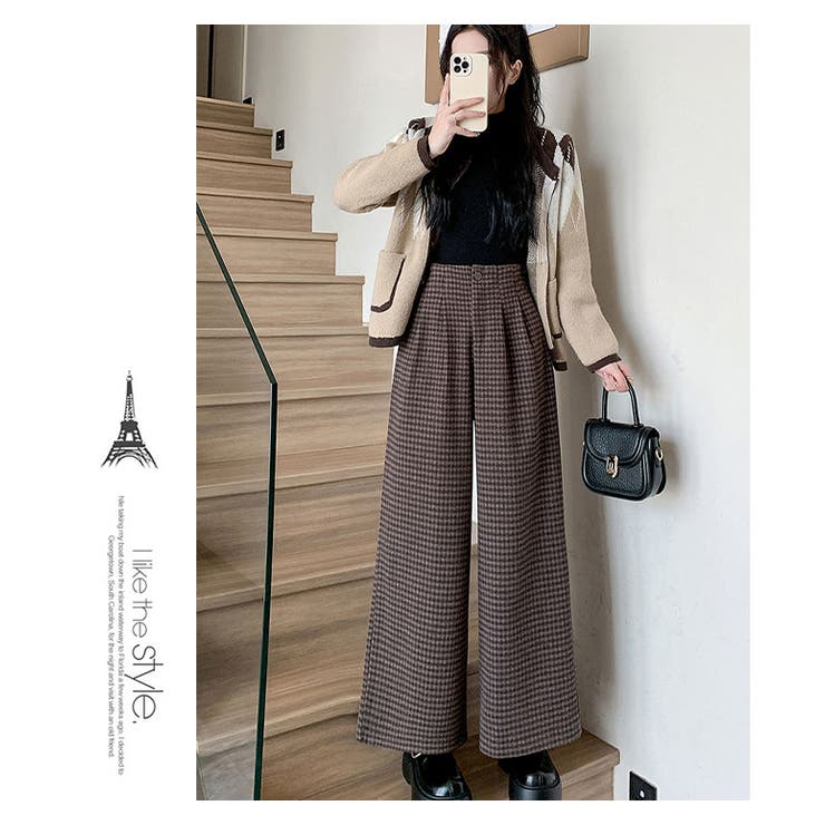 チェック柄ウール調ワイドパンツ Aラインロングパンツ | WITCH | 詳細画像13 