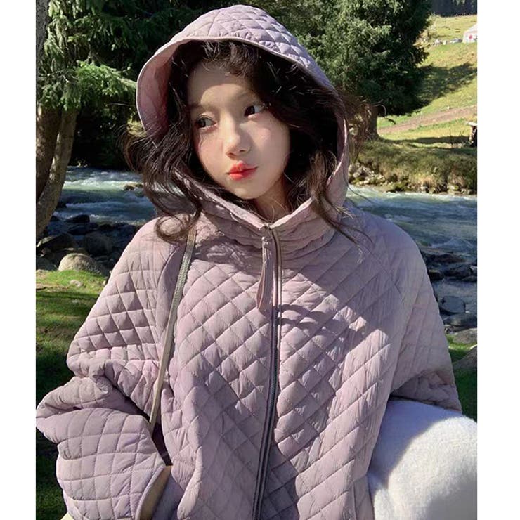 パープル | キルティングジャケット フード付き中綿 アウター | WITCH