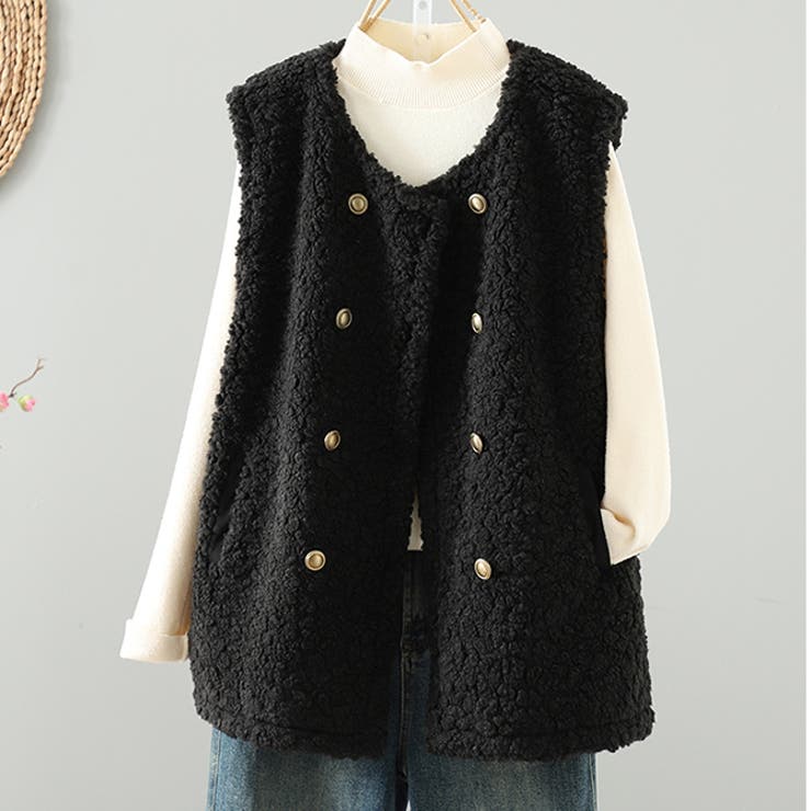 ブラック | ボアベストもこもこ フリースベスト | WITCH