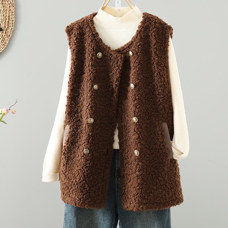 ブラウン | ボアベストもこもこ フリースベスト | WITCH