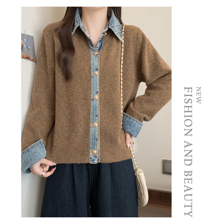 デニム襟異素材ミックスニットトップス | WITCH | 詳細画像13 