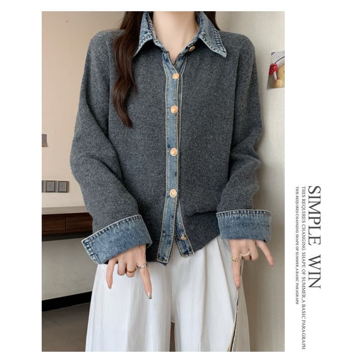 デニム襟異素材ミックスニットトップス | WITCH | 詳細画像15 