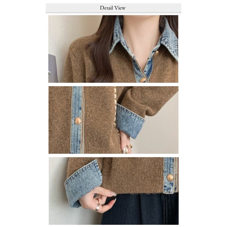 デニム襟異素材ミックスニットトップス | WITCH | 詳細画像5 