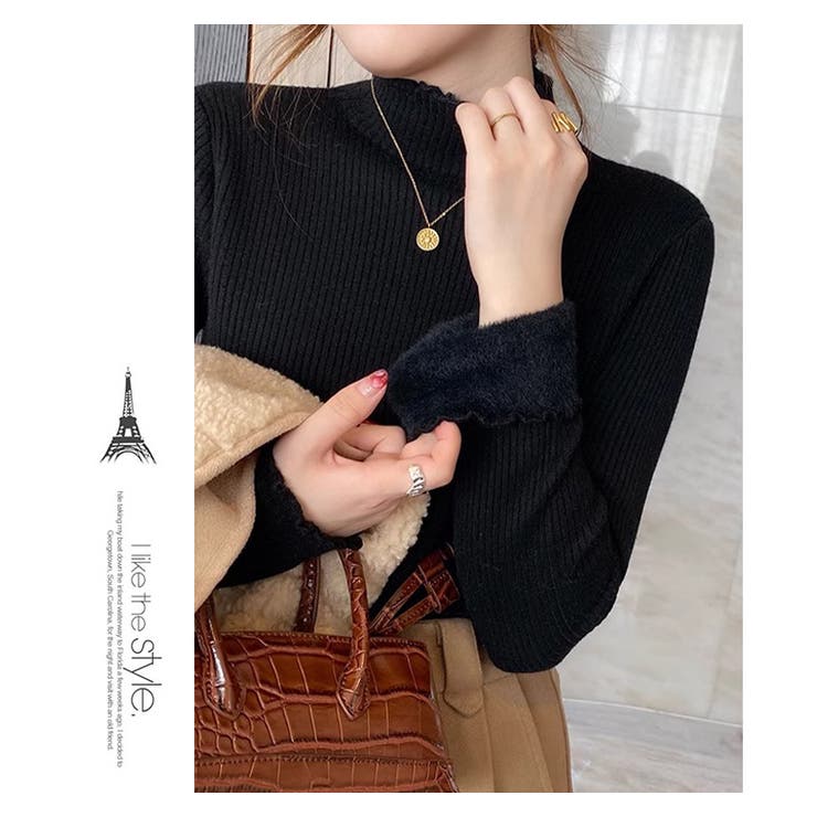 裏起毛 ファー リブ ニット トップス | WITCH | 詳細画像9 