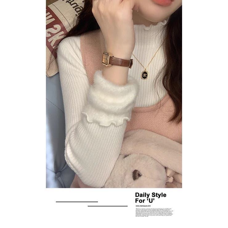 裏起毛 ファー リブ ニット トップス | WITCH | 詳細画像14 