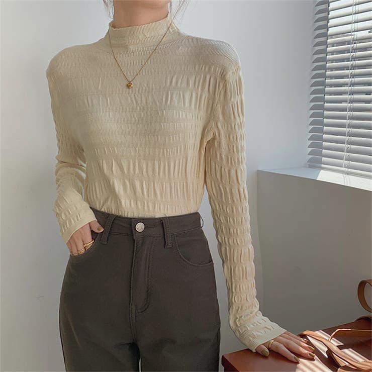 ベージュ | 縦リブ編みニットトップス | WITCH