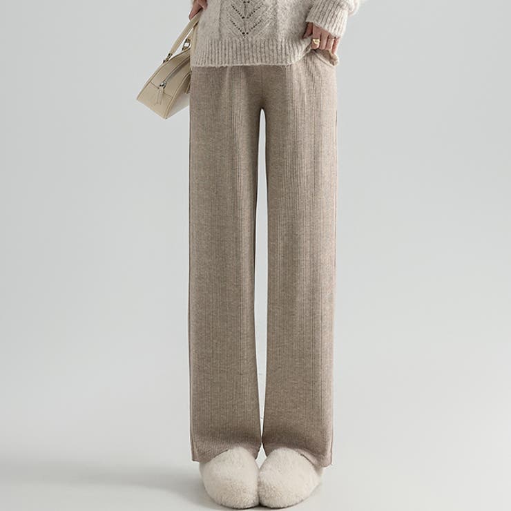 ベージュ | 裏起毛マタニティ パンツ ワイドパンツ アジャスター 調整 お腹楽ちん | WITCH