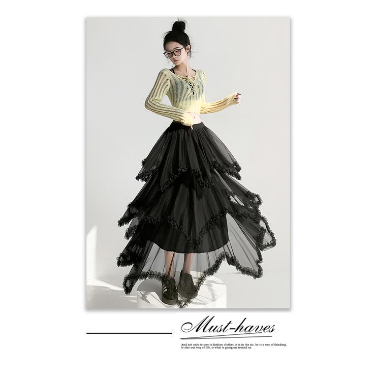 アシンメトリーフリルティアードチュールスカート | WITCH | 詳細画像9 