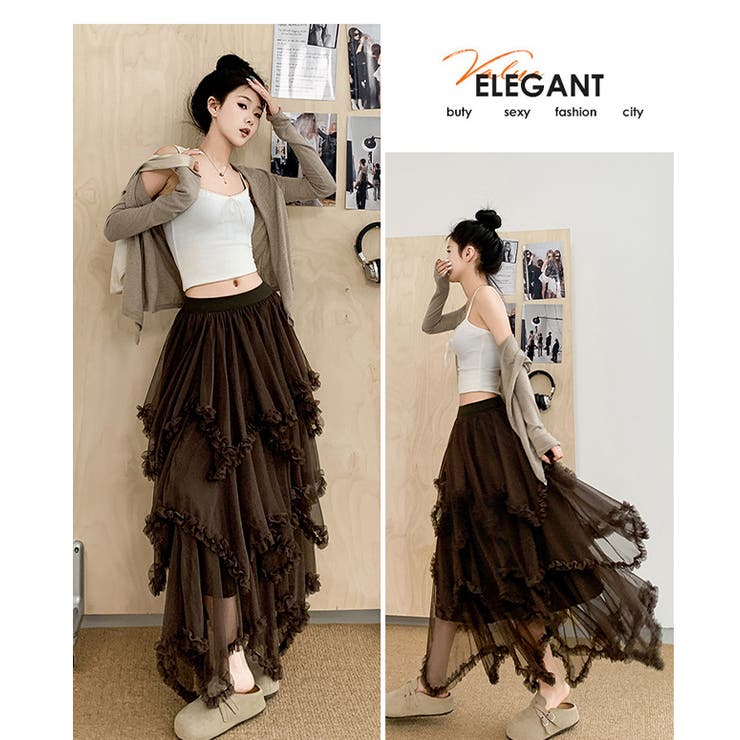 アシンメトリーフリルティアードチュールスカート | WITCH | 詳細画像18 