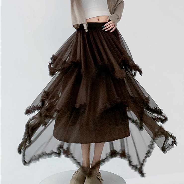 アシンメトリーフリルティアードチュールスカート | WITCH | 詳細画像2 